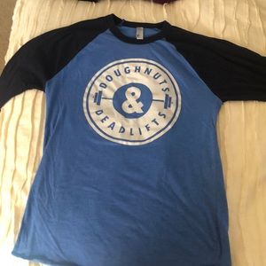 Doughnuts & Deadlifts lifting baseball tee.